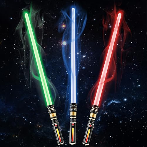 Light Saber for Kids, KEGOZ 3 Packs 3 Colors Light Sword with FX Sound (Motion Sensitive) and Glowing Handle, Expandable Light Sabers Set for Halloween Xmas Children's Day Gifts