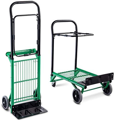 COSTWAY Carretilla de Mano Plegable con Ruedas,Carro de Plataforma Multifuncional 2 en 1, Carrito Transporte Carga hasta 90 kg