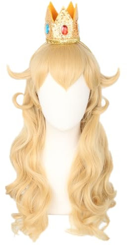 Topcosplay Prinzessin Pfirsich Perücke mit Krone Peach Prinzessin Perücke Lange Frauen Mädchen Blond Perücke für Cosplay Halloween (Damen)