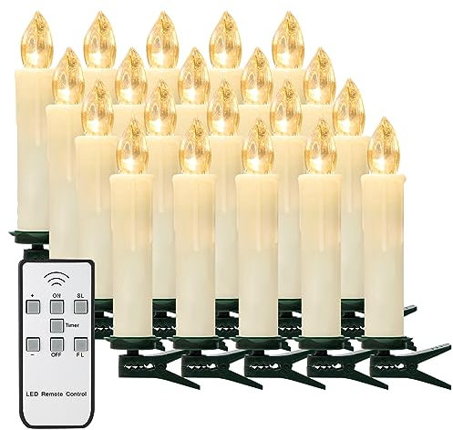 yunsheng 20 candele natalizie con telecomando e timer, luci a LED senza fili, dimmerabili, a batteria, senza fiamma, IP64, decorazione natalizia