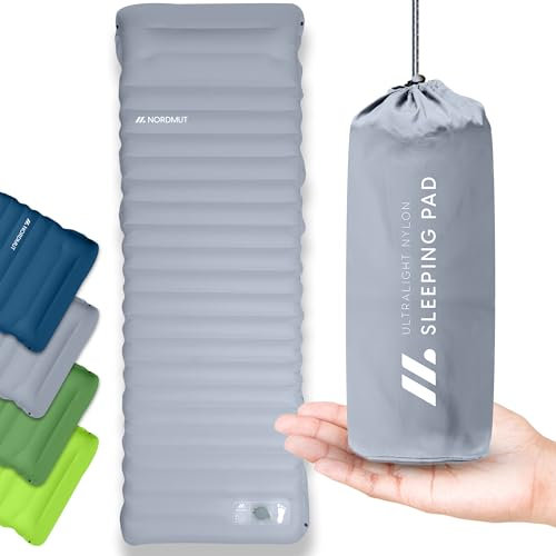 NORDMUT Isomatte Selbstaufblasend 10cm - Isomatte Camping mit kleinem Packmaß - Selbstaufblasbare Luftmatratze für kinderleichtes aufpumpen - Camping Matratze Ultra komfortabel (Grau)