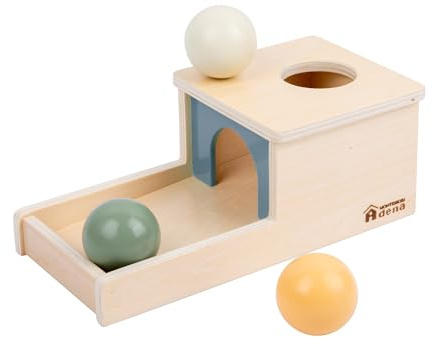 Adena Montessori Wooden Toy for 6-12 Month Baby 3 Balls, Object Permanence Box with Tray Colorful Learning Education Toy for Toddler Kid 1-2 Year Old, Preschool Developmental Girl and Boy Gift