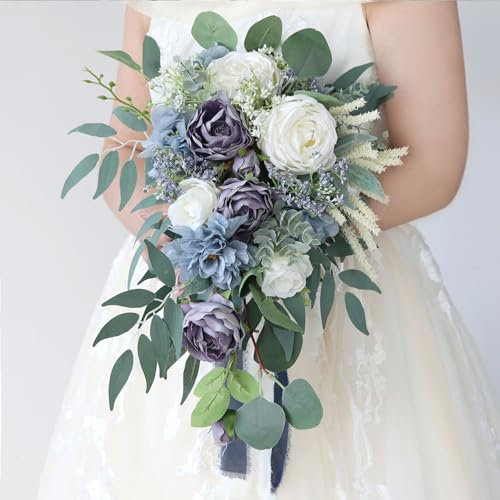 BRYER Bouquet da Sposa per Matrimonio, Bouquet da Sposa Romantici Artificiali, Bouquet di Fiori, Bouquet di Fiori di Rose Blu Foschia per Centrotavola per Matrimonio in Chiesa