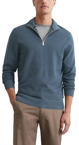Marc O'Polo Herren Strickpullover aus Bio-Baumwolle mit Reißverschluss, Blau (Moon Stone), XXL