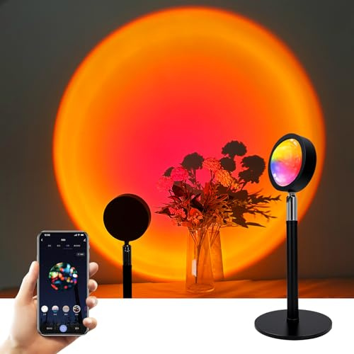 GY Sunset Lamp Bluetooth Mesh, Sunset Projection Lamp de Color Ajustable, Lampara Inteligente del Atardecer, Proyector RGB Romántica para Fotografía, Fiesta, Tiktok, Decoración de Dormitorio