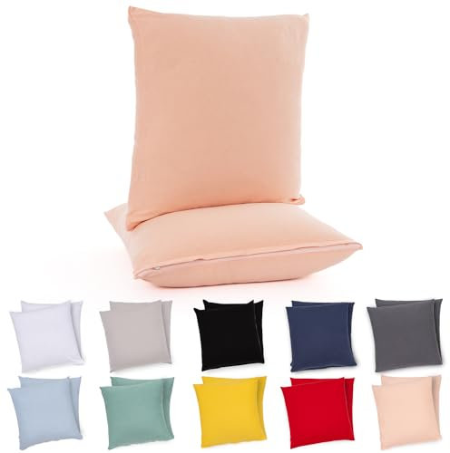 Lotusein Kissenbezug 40x40 cm (2er Set) - Rosa - 100% Jersey Baumwolle 175 g/qm Kissenbezüge - Kissenhülle für Kissen mit Reißverschluss - Oeko-Tex Zertifiziert