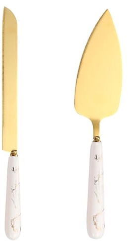 Tagliapasta torta e spatola per torta in acciaio inox, set da taglio per torta nuziale, con manico in ceramica | Coltelli da torta per torta da cameriere a torta,