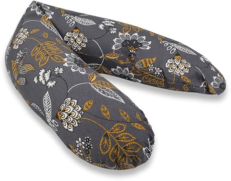 pic Bear Deutschland Stillkissen XL 170cm - Schwangerschaft Kissen - Seitenschläferkissen und Lagerungskissen für Erwachsene und Baby Schmusekissen (Blumen grau)