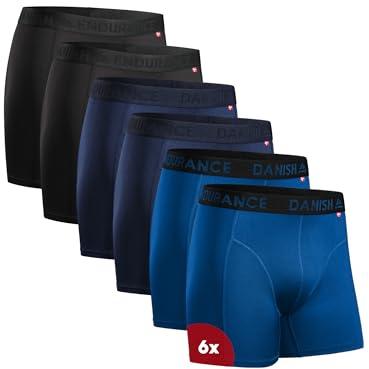 DANISH ENDURANCE Men's Sports Underwear, Non-Chafing, Pack of 6 | Sportkalsonger, andas och transporterar fukt, skavfria med normal eller lång benlängd för träning och gym
