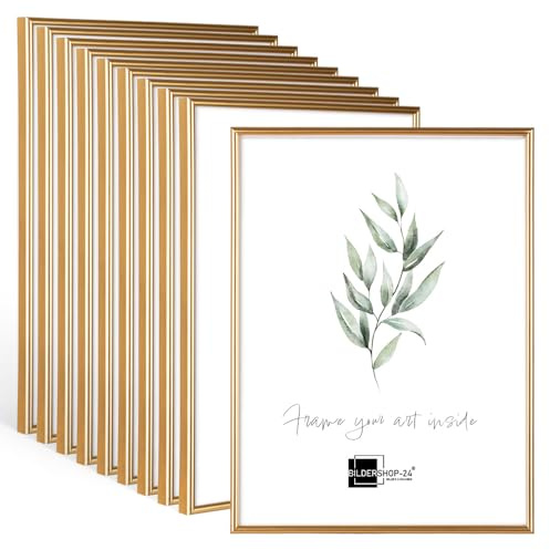 10x Kunststoffrahmen modern Bilderrahmen, (13 X 18 cm) Gold, inkl. Tischaufsteller