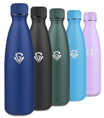 Garrafa Termica 500ml, Botella Agua con Doble Pared, Botella Termica sin BPA Reutilizable, A Prueba de Fugas, Botella Agua Acero Inoxidable Ideal para Colegio, Gimnasio, Oficina, Deporte, Camping