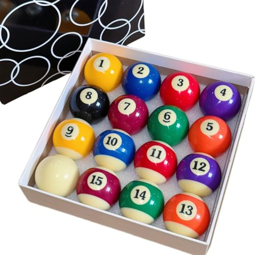 Sinkkuma Billiard Balls Standard Set 16 Pool Table Balls 2-1/4 inch Replacement Billiard Cue Ball Set Professional Pool Table Accessories (Standard Size)