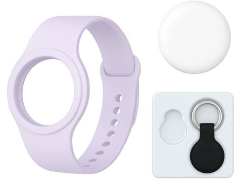 Ensemble Tracker Bluetooth AIRTAG– Localisateur avec Bracelet & Porte-Clés de Sécurité étanche – Idéal pour Enfants, Animaux ou Objets – Suivi Via Smartphone – 4 Couleurs Disponibles (Violet Pourpre)