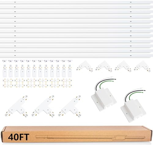 TuyuBEE 40FT H Track Lighting Rails Kit White H Type Track Rails with Floating Canopy Connector, End Caps, Live End Feed and T L Connector, Compatible with Single Circuit H Style