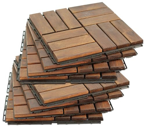 Frankystar Lyva - Pavimento da Esterno con Clip 30x30 cm 10 Piastrelle per Giardino Patio Terrazza Pavimentazione in Legno di Acacia