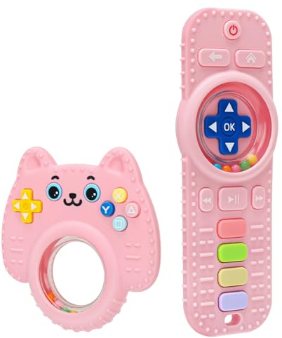 2 Pack Teething Toys for Baby，BPA Free Silicone Remote and Game Controller | Teether travel bath Toys for 3-12 Months Newborn Infant Boy Girl Autism,Sensory Chew Toy with Rattle