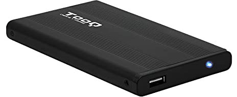 TooQ TQE-2510B - Gehäuse für 2,5 Zoll Festplatten (SATA I/II/III bis 9,5 mm Höhe, USB 2.0), Aluminium, LED-Anzeige, schwarz, 80 g