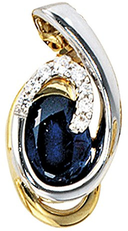 Jobo Damen-Anhänger aus 14 Karat 585 Gold Bicolor mit Safir und 8 Diamanten