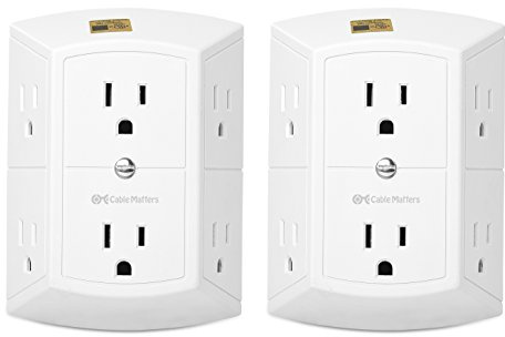 Cable Matters 2-Pack 3 Sided 6 Outlet Splitter Grounded Outlet Extender Wall Tap