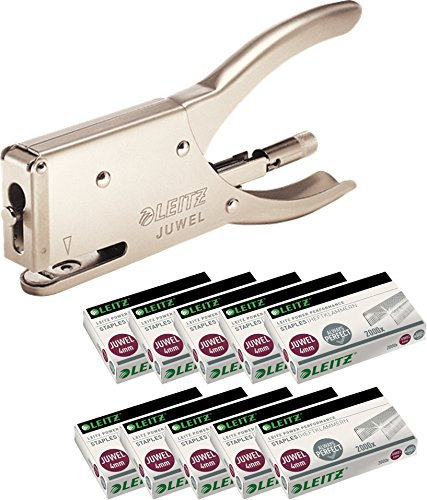 Leitz Heftzange Juwel Metall, 12 Blatt, matt, Nickel (Nickel, Heftzange + 10x Heftklammern)