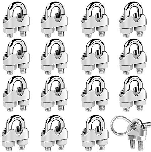 16Pcs Drahtseilklemme M6 Bügelseilklemme Edelstahl Klemme Seilklemme U Bolzen Bügelseilklemme für Drahtseil, StahlKabel
