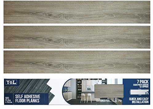 Floor Planks Tiles Self Adhesive Light Grey Wood Vinyl Flooring Bathroom Kitchen - 4 x Packs of 7 6X36 (28 Planks)