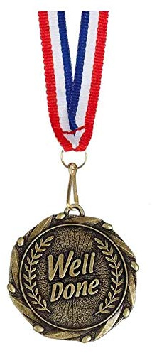 TROPHIESPLUSMEDALS Gold Well Done Medal with Red, White & Blue Ribbon - Free Engraving | 45mm | Sports Day & Achievement Award