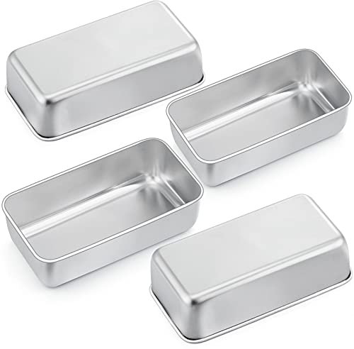 Joyfair Moule à Cake, 4 Pcs Moule à Pain Rectangulaire Boîte à Toasts Inoxydable, Moulle à Gâteau pour Pain Grillé, Cheesecake, Quiche, DéMoulage Rapide & Parfait - 23 x 12 x 6 cm