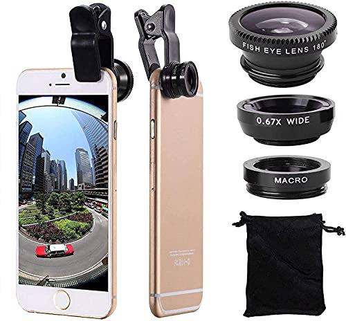 3 in 1 Kit Obiettivo Del Telefono Cellulare Obiettivo Grandangolare Macro Fisheye Obiettivo Universale per Cellulari iPhone Samsung Android (Nera)