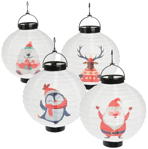 COM-FOUR® Linterna LED 4x - linterna con hermosos motivos - linterna de papel que funciona con pilas - iluminación LED para Navidad - decoración navideña [la selección varía]