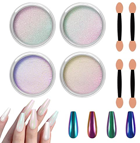 Allstarry krom-nagelpulver, 4 färger kameleont pigment för naglar färgförskjutning kromepulver naglar färgförändring glitterpulver för nagelberlocker nagelkonst nageldesign – kameleont smaragd