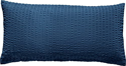 REDBEST Kissenbezug, Kissenhülle Seersucker Uni Detroit - weich, schnell trocknend, bügelfrei, mit Reißverschluss - dunkelblau Größe 40x80 cm