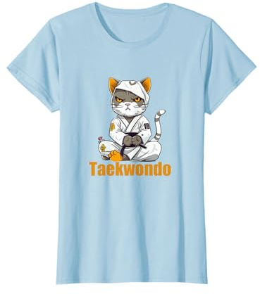 Taekwondo Cat Lover Fashion T-Shirt Gris Unisex Adulte Small EU Sports Imprimé animal Col Mandarin Manche courte Coupe classique T-shirt pour martial arts enthusiasts, unisex, amateur