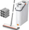 Secchio Scolapiatti Mop Piatto Scarico 6 Padiglioni Doppio Scomparto Scolare Facile Set per Pulizia Pavimenti Piastrelle Legno Manico Ergonomico Cattura Polvere Finestre