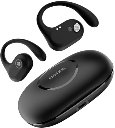 Noise Pure Pods Kabellose Open-Ear-Ohrhörer mit AirWave-Technologie, bis zu 80 Stunden Spielzeit, Quad-Mikrofon mit ENC, 16-mm-Neodym-Dynamiktreiber, abnehmbares Pure Band, BTv5.3 (Power Black)