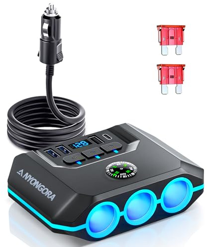 Anyongora 7-in-1 Cigarette Lighter Splitter 120W, 3 Sockets & 4 USB (A/C)