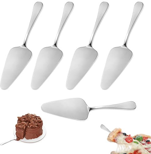 5 Pieces Stainless Steel Pie Server Cake Slicer Server, Silver Pie Slicer Cake Cutter with Serrated Edges Pizza Server Cake Cutting Spatula for Kitchen Party