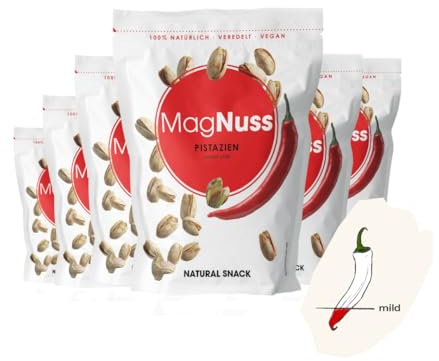 MagNuss Pistazien | Sweet Chili | 6x 200g-Packung | Knackige Pistazien mit würzigem Chili-Aroma | aromatisch-pikanter Genuss für Snackliebhaber