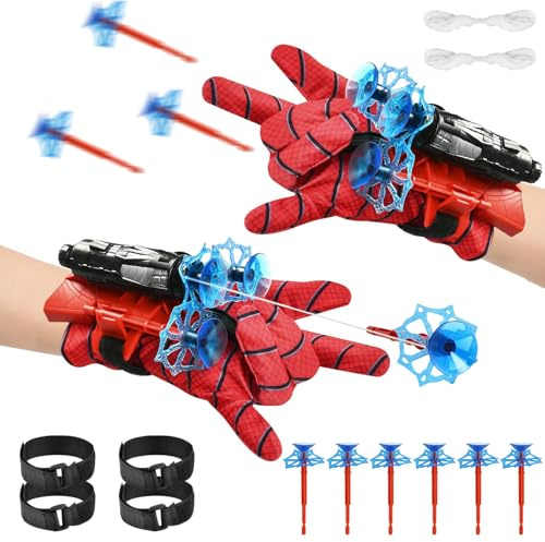 NHYDZSZ Set di 2 Guanti Spiderm per Bambino, Spara Ragnatele Spiderm con 6 Dardi con Ventosa, Spiderm Giocattolo Giocattoli, Regalo per Feste e Compleanni, Giochi Bambini 3-10 Anni
