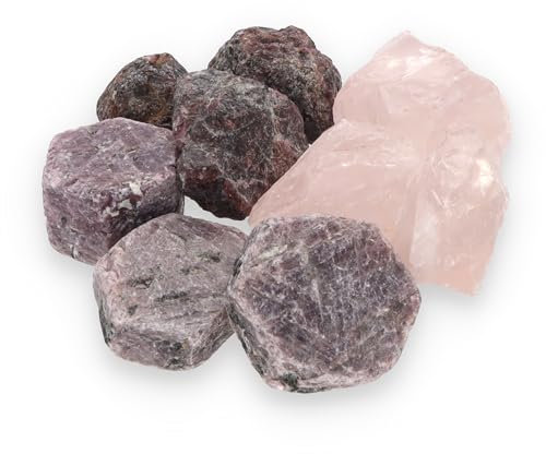 Juego de piedras de agua alegría de la vida | Juego de agua de piedras preciosas | piedras en bruto 100% naturales | Granate + rubí + cuarzo rosa 300 g | Lebensquelle Plus