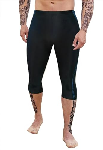Onsoyours Maillot De Bain Homme Jammers Natation Compétition Short Endurance Long Racing Training Swim Pantalon Sport Plongée Mid Length Trousers A01 Bleu L