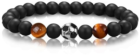 Fußball Armband Papa Geschenke zum Vatertag, Naturstein Fußballarmbänder Geschenke Kindertag für Jungs, Fussball Armband Elastizität für Junge Sohn Erwachsene Vatertag Geschenk zum Geburtstag