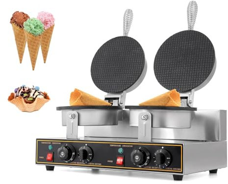 PJDDP Gofrera De Conos Comercial, Máquina para Hacer Conos De Helado Antiadherente De 2400W, Waffle Maker Eléctrica De Doble Cabezal para Restaurante,Hogar,Fiesta,Puesto De Comida