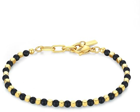 GAVU Bracciale da Uomo Dorato con Pepite Quadrate di Acciaio Inossidabile, Bracciale Onice Opaco