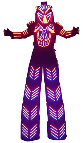 Earthradius Stilts Walker Robot Costume Suit Helmelt with Led Display Screen Fit Party Night Club Music Festival Led Clothing (White, Large)