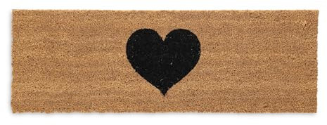 Relaxdays Fußmatte Kokos, Herz, 75 x 25 cm, Fußabtreter für innen & außen, rutschfeste Schmutzfangmatte, Natur/schwarz