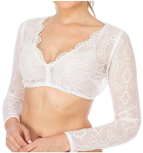 Spitzentop Damen Blitzangebote des Tages Dirndl Bluse Damen 3/4 Arm Spitze Shirt V-Ausschnitt Dirndlbluse Sexy Tops Transparentes Outfit Einfarbig Spitzentop Oktoberfest Oberteile Trachten