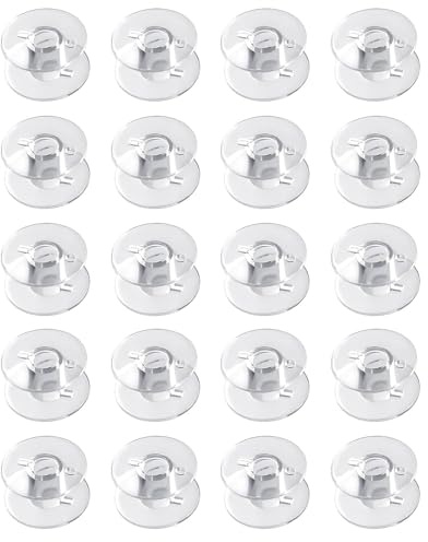 20Pcs Sewing Machine Bobbins for Janome Clear Plastic Bobbin Holder Set Transparent Household Bobbins Compatible with Janome Machine Sewing DIY Craft Clothings Projects, Clear.Plastic bobbins
