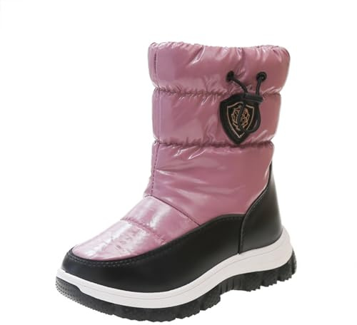 Botas de nieve gruesas para niños, suela gruesa, antideslizantes, botas de esquí para exteriores, acogedoras, cálidas, impermeables, con forro polar de algodón, botas negras para niñas, talla 3, botas
