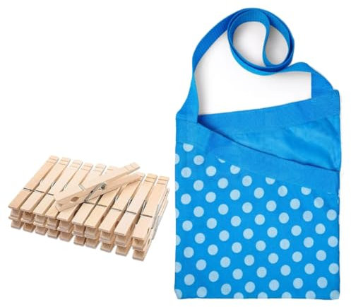 Zopper | Peg Bag with Shoulder Strap Clothes With 36pcs of Wooden Pegs Waterproof & Heavy Duty Strong Cloth with Polka Dots Pattern Large capacity Easy To Carry
